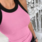 Contrast Binding Tank Tops Summer Sleeveless Basic Cami Top Shirt Slim Knit Ribbed Racerback Blouses