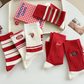 Racing Red Love Embroidered Ribbed Color Block Crew Socks