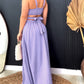 Plain Back Tied Detail Slit Maxi Dress Casual Hollow out Shirred Vacation Dress