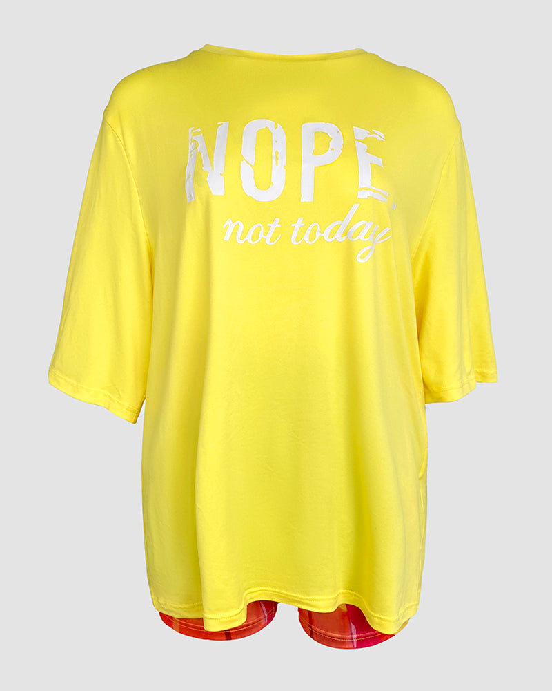 2 Pieces Outfit Anchor Print Round Neck Short Sleeve Casual Top and Striped Print Slim Fit Shorts Set