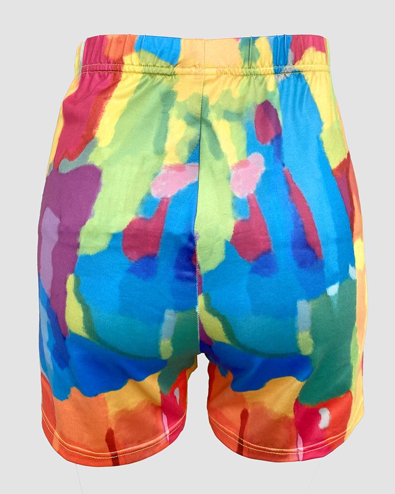 2 Pieces Outfit Anchor Print Round Neck Short Sleeve Casual Top and Striped Print Slim Fit Shorts Set