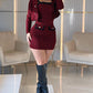 2PCS Houndstooth Print Slip Bodycon Dress & Button Decor Crop Coat