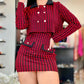 2PCS Houndstooth Print Slip Bodycon Dress & Button Decor Crop Coat