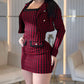2PCS Houndstooth Print Slip Bodycon Dress & Button Decor Crop Coat