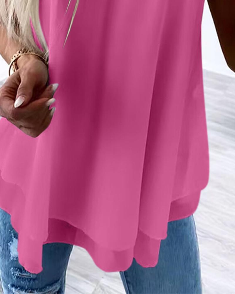 Love Heart Pattern Contrast Lace Layered Chiffon Tank Top