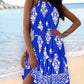 Tribal Print Halter Backless Ruffles Hem Shirred Mini Dress Vacation Dress