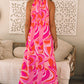 Rose Abstract Printed High Neck Knotted Nape Sleeveless Maxi Dress