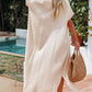 Apricot Crinkled Buttons Maxi Beach Dress with Slits