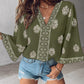 Floral Print V Neck Long Sleeve Blouse Casual Loose Fit Top
