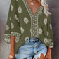 Floral Print V Neck Long Sleeve Blouse Casual Loose Fit Top