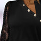 Contrast Lace Asymmetrical Neck Long Sleeve Blouse Button Design Casual Top