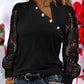 Contrast Lace Asymmetrical Neck Long Sleeve Blouse Button Design Casual Top