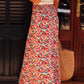 Red Floral Print Wide Waistband Side Slit Maxi Skirt