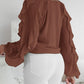 V Neck Shoulder Asymmetrical Ruffles Blouse Casual Button Front Long Sleeve Top