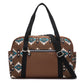 Coffee Western Aztec Print PU Leather Large Travel Duffel Bag