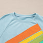 Beau Blue Rainbow Colorblock Striped Pullover Sweatshirt