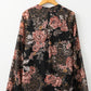 Black Floral Print Criss Cross V Neck Balloon Sleeve Blouse