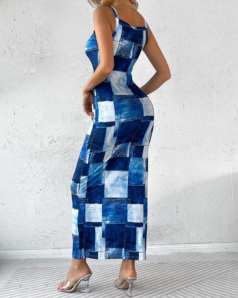 Marble Print U Neck Maxi Dress