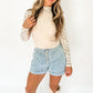 Beige Floral Lace Patchwork Long Sleeve High Neck Slim Top
