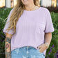 Orchid Petal Waffle Knit Short Sleeve Patched Pocket Plus Size Top