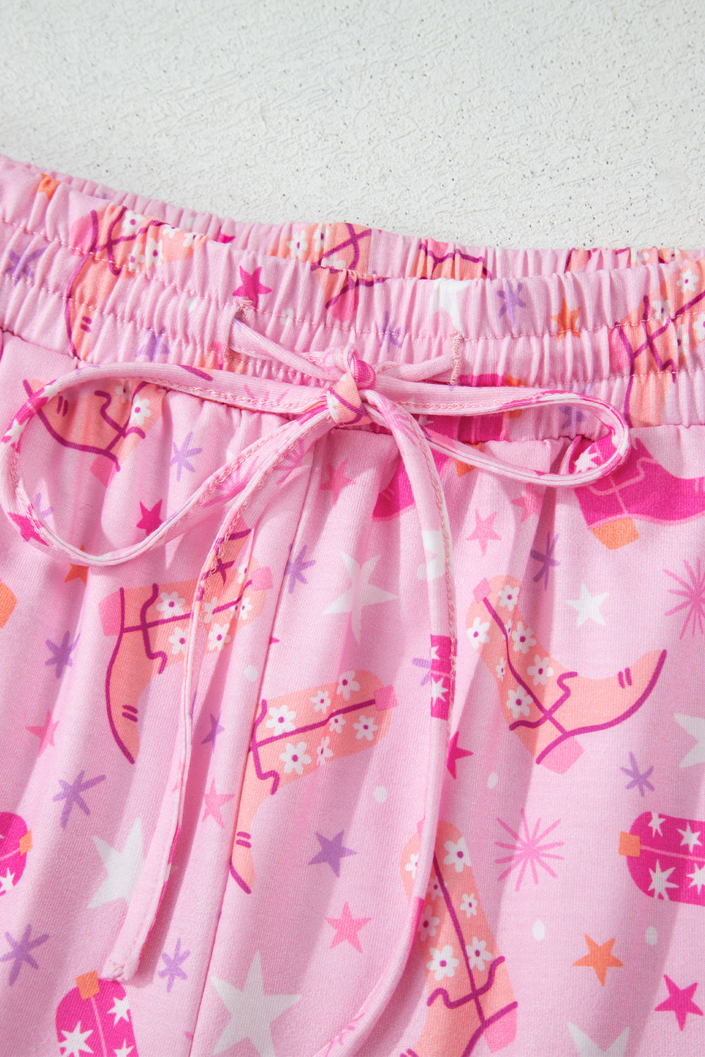 Pink Western Boots Printed Short 2pcs Lounge Set