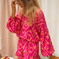 Rose Western Aztec Geometric Print Top and Ruffled Shorts Set