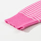 Pink Striped Scallop V Neck Loose Sweater with Slits