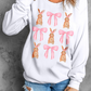 White Easter Bunny Bow Print Round Neck Pullover Sweatshirt