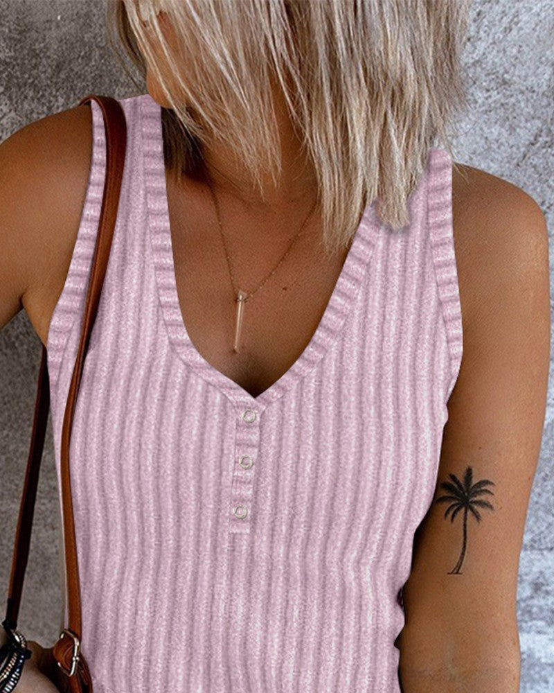 V Neck Sleeveless Ribbed Tank Top