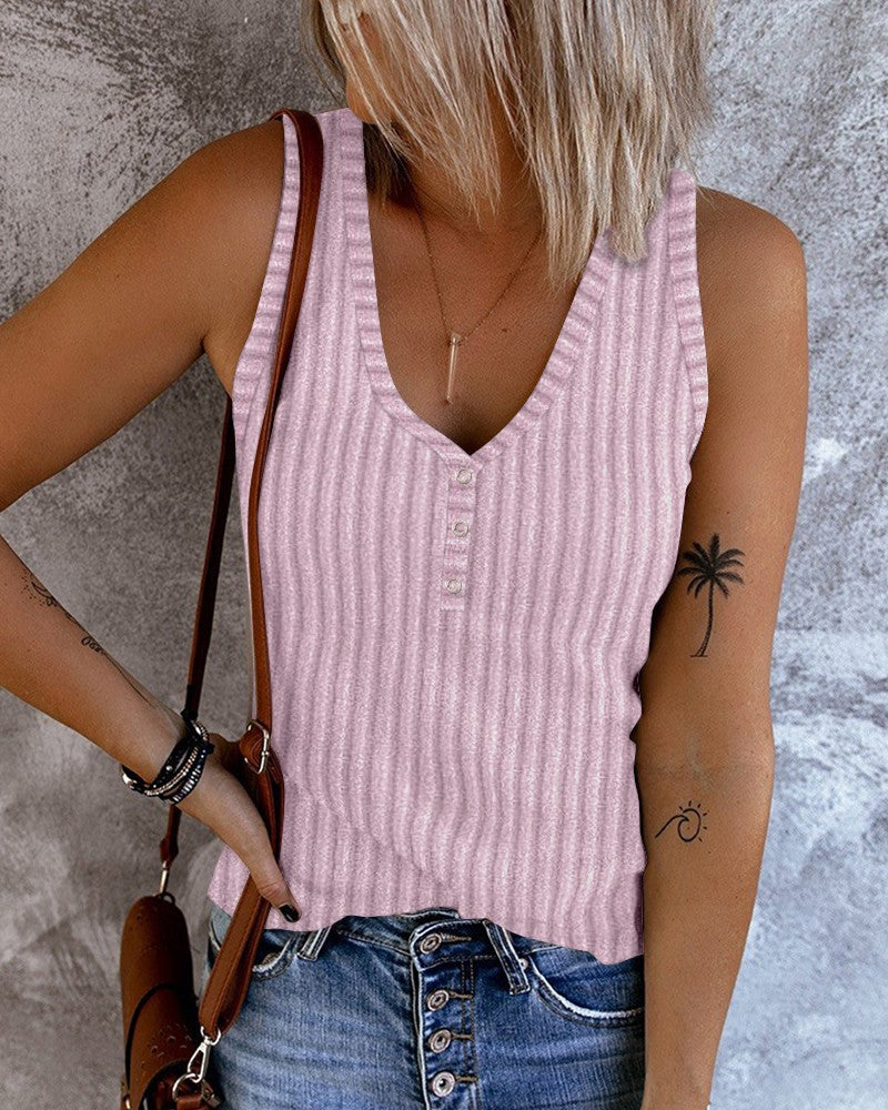 V Neck Sleeveless Ribbed Tank Top