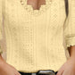 Deep V Neck Contrast Lace Three Quarters Sleeves Tee Casual Shirred & Frill Hem Cuffs Breathable Top
