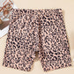 Khaki Leopard Print Ribbed Textured Knit Biker Shorts