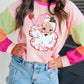 Pink Christmas Santa Claus Graphic Colorblock Patchwork Top