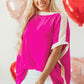 Rose Red Oversized Color Block Boat Neck Tunic Blouse