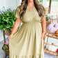 Laurel Green Notched V Neck Puff Sleeve Tiered Plus Size Maxi Dress