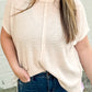 Beige Waffle Exposed Seam Detail Plus Size Short Sleeve Top