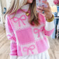 Pink Bow Knot Two Tone Checkered Crew Neck Sweater
