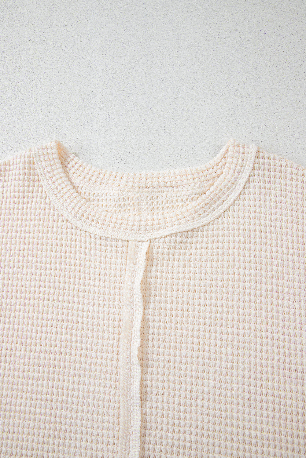 Beige Waffle Exposed Seam Detail Plus Size Short Sleeve Top