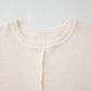 Beige Waffle Exposed Seam Detail Plus Size Short Sleeve Top