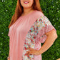 Pink Plus Size Floral Patchwork Ruffled Short Sleeve Blouse