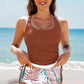 Mineral Red Drawstring Tummy Control Mix-and-match 2pcs Tankini Swimsuit