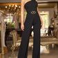 One Shoulder Sleeveless Metal Belt Decor Jumpsuit Casual Wide Leg Rompers