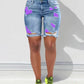 Colorblock Letter Print Ripped 2 In 1 Denim Shorts