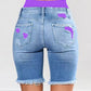 Colorblock Letter Print Ripped 2 In 1 Denim Shorts