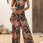 Black Floral Print Belted Sleeveless Wide Leg Jumpsuit