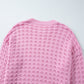 Pink Crochet Knit Drop Shoulder Sweater