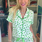 Green Clover Printed Short Sleeve and Ruffled Shorts Pajama Set