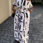 nk Print Off Shoulder Jumpsuit Waist Tie Elegant Casual One Piece Outfit