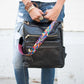 Color black Geometric Crochet Strap PU Leather Large Backpack