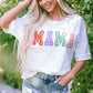 White MAMA Chenille Patched Crew Neck T Shirt
